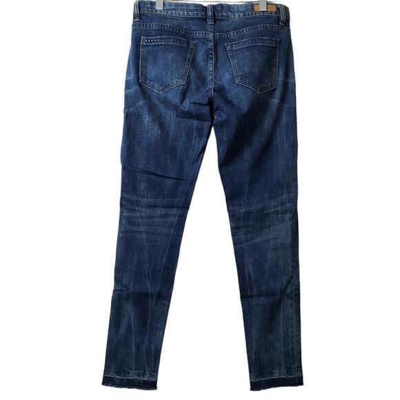 BLANKNYC Blue Denim Embroidered Raw Hem Skinny Jeans Women Size 26 - Picture 2 of 12